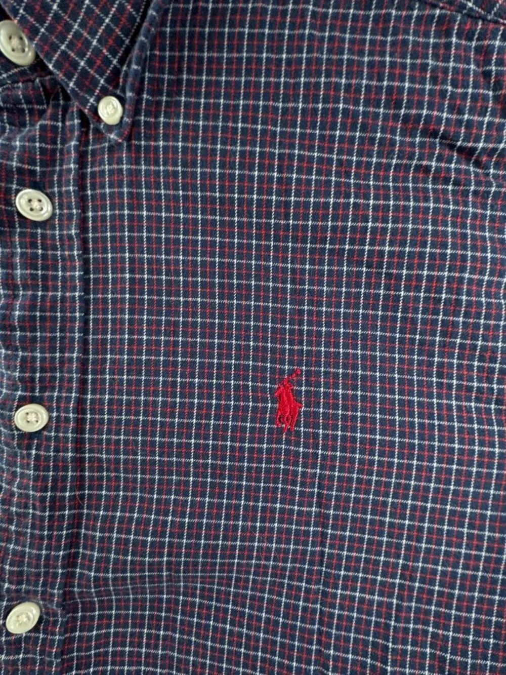 Ralph Lauren Flannel Boy Long Sleeve Button Up Shirt Youth Red Blue Check Cotton